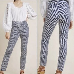 The Essential Slim by Anthropologie Blue/White‎ Striped Pants